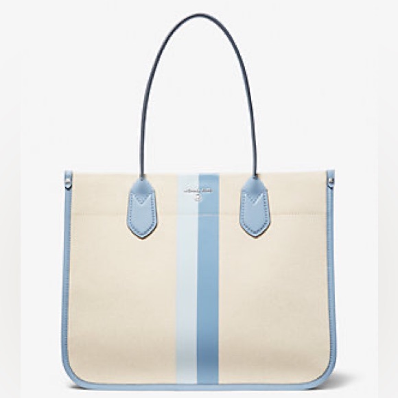 MICHAEL Michael Kors Handbags - NWT Micheal kors  blue Heidi Large Stripe Canvas  laptop Tote Bag original  300